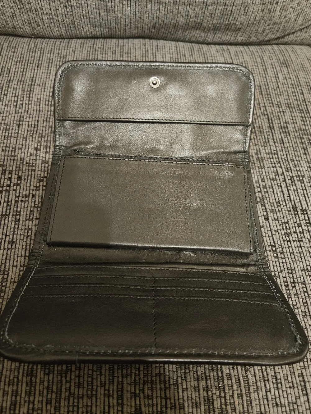 Black Genuine Leather Hand Tooled Wallet With White Stitching